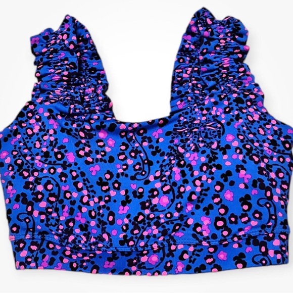 Lilly Pulitzer NWT! Karena Ruffle Sports Bra, Blue Flare Growl and Prowl - Picture 2 of 5
